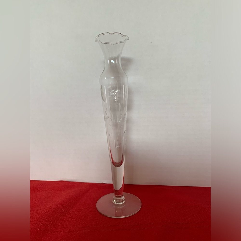 PRINCESS HOUSE Heritage Handblown Crystal Etched 10" Ruffled Top Bud Vase